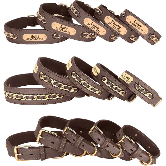 Нашийник для собак Didog з натуральної шкіри, плетений, з персоналізованою гравіюваною табличкою, регульований, міцний, чорний, розмір L (17.0-20.0 см, ширина 3.2 см)