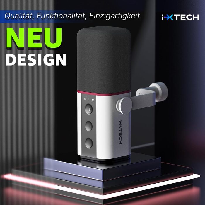 IXTECH Мікрофон з нирковою характеристикою RGB, USB/XLR, для студії, подкастів, стрімінгу, геймінгу та запису голосу, білий