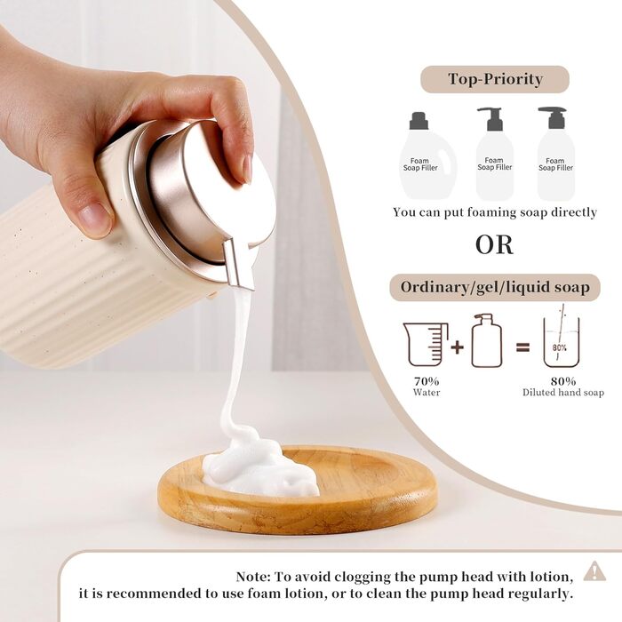 Набір для ванної кімнати з кераміки, 4 шт: мильниця, дозатор для мила, стакан для зубної пасти, контейнер для ватних паличок. Преміум якість, колір: абрикосовий з смужками