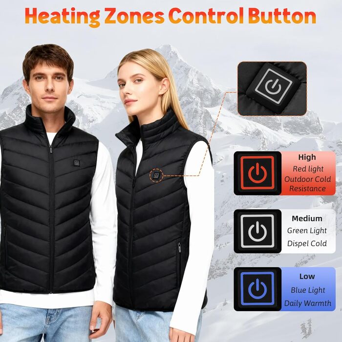 Обогріваючий жилет для чоловіків та жінок, жилетка з 9 зонами обігріву, 3 режими температури, унісекс, для зимових видів спорту, хайкінгу та активного відпочинку, XL