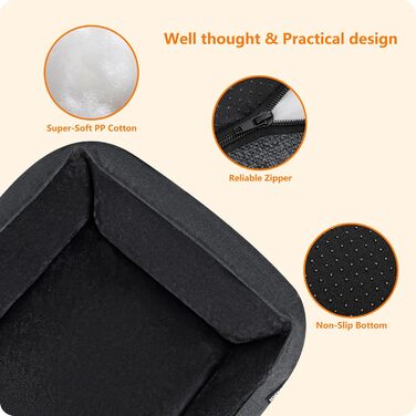HMTOPE Dog Bed, Dog Sofa, Dog Cushion, Dog Basket, Detachable and Washable, Dark Grey, 110 x 86 x 26 cm