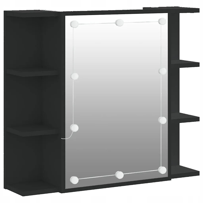 Шафа у ванну кімнату з дзеркалом та LED-підсвіткою, чорна, 70x16,5x60 см