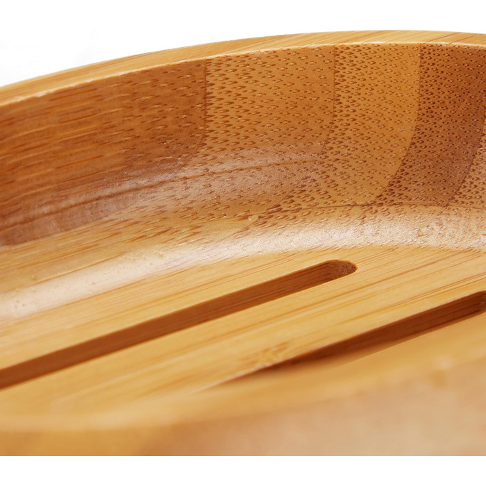 Миска для мила Relaxdays з бамбука з піддоном, вологостійка, овальна, 4.5 x 14 x 10 см, натуральний бамбук
