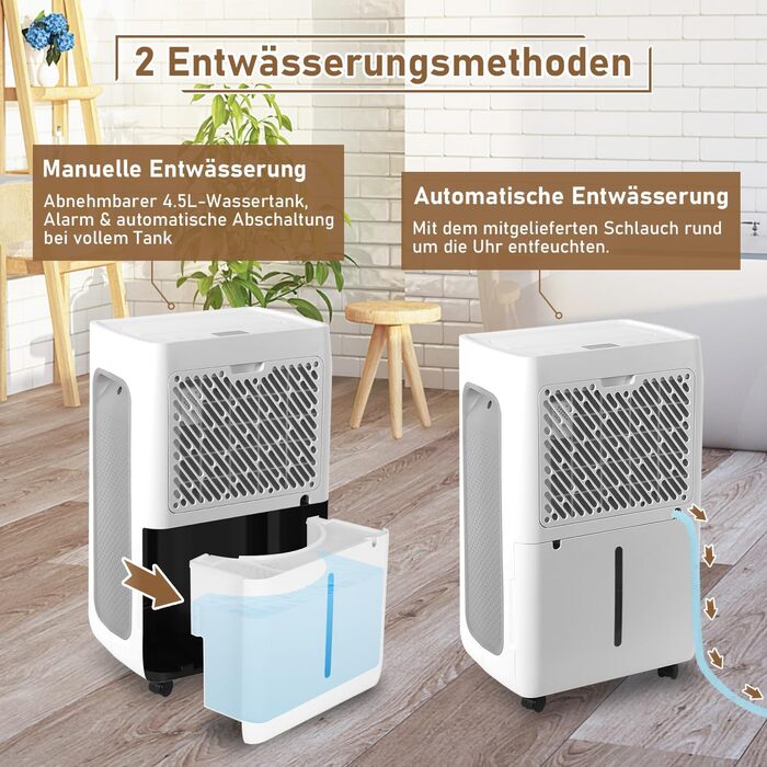 Електричний осушувач повітря Eulenke 26L для приміщень до 50м², 3 режими роботи, цифровий дисплей, знімний бак 4.3L та шланг, таймер 24г, тихий осушувач для підвалу, 26 л/день