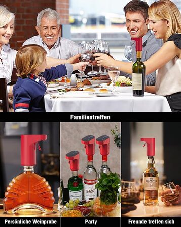 Electric Wine Decanter, Aerator, Dispenser, Pourer, Whisky Liqueur Pump, Funny, Unique, Birthday Gift, Men, Women, Mom, Dad, Boss, Brother, Husband (Red)
