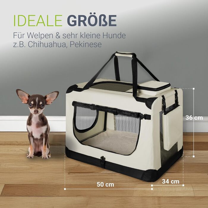 Juskys Foldable Dog Carrier Box - Portable Travel Cage for Dogs, Cats & Pets - Oxford Fabric, Includes Blanket, Bag & Handles - 34x50x36 cm