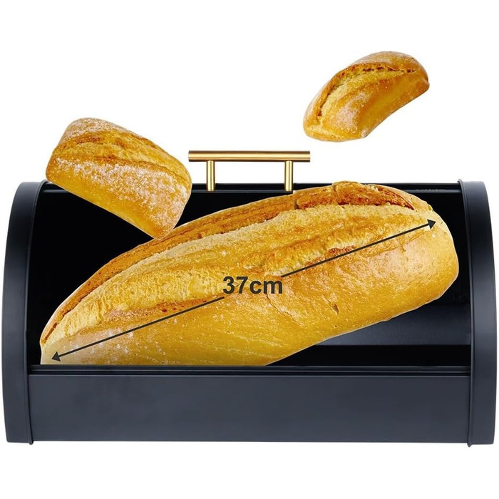 Металева хлібниця Vilde - чорна, 38 x 25 x 18 см