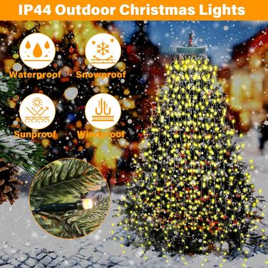 Льохтеркетка Withosent для ялинки, 2м, 400 LED, з кільцем, IP44, пам'ять, вологостійка, 8 режимів, тепле біле світло, для декору ялинки в приміщенні та на вулиці