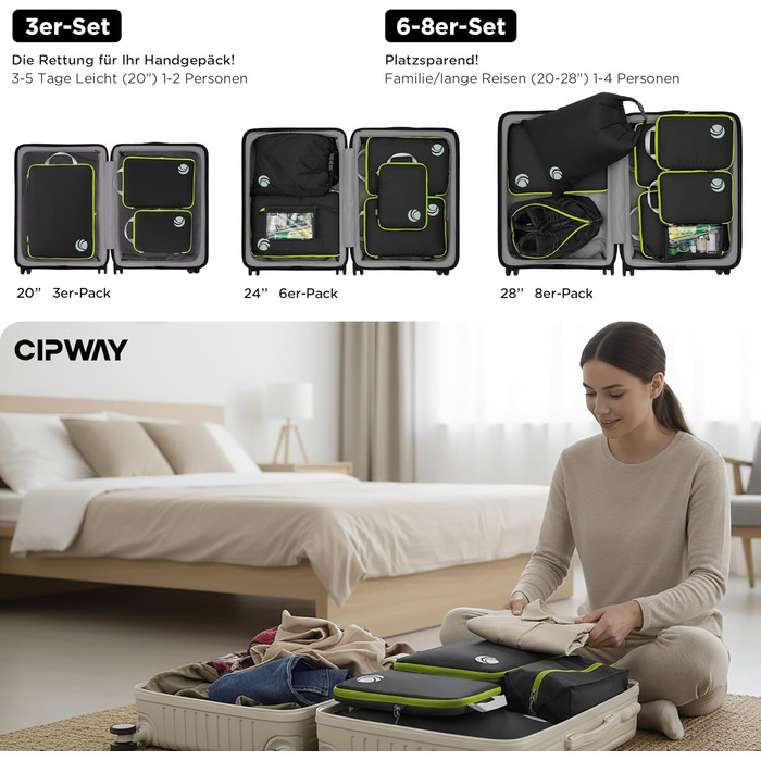 Органайзер для валізи Cipway Kompression Set (8 шт.) - Набір для пакування багажу, чорний