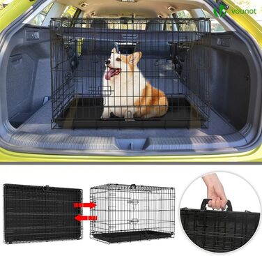 Клітка для собак VOUNOT, розкладна з кришкою, 122x75x81 см, чорна. Автомобільна переноска для собак, з подвійними дверцятами та знімною підстілкою. XXL, 92x58x64 см (без кришки)