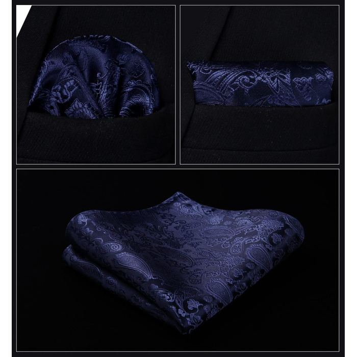 Костюмний жилет для чоловіків Enlision: Жилет та краватка з павальовим принтом, нагрудна хустинка, флоковий жакард, набір для весілля/вечірки, темно-синій, розмір M