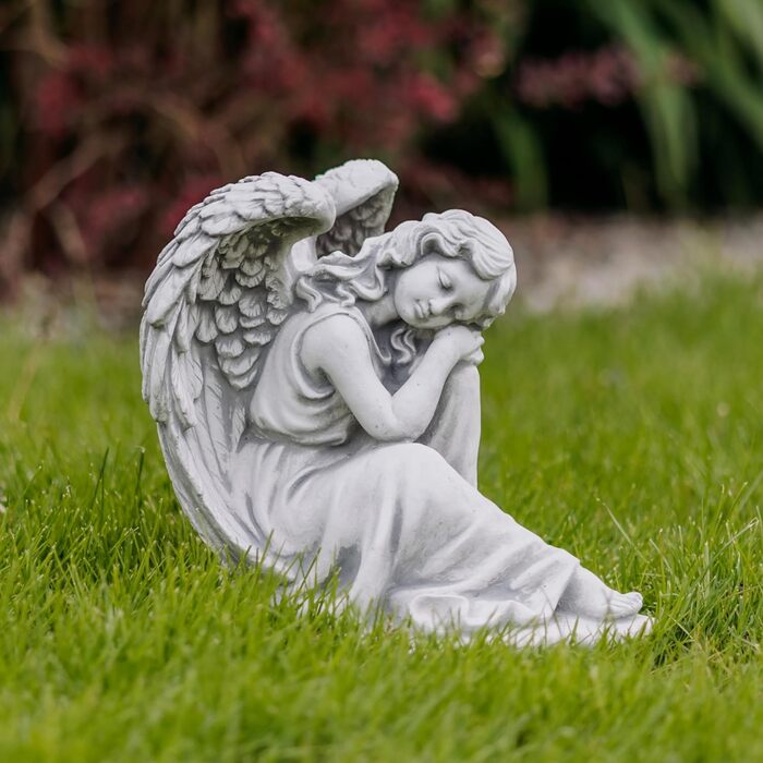 gartendekoparadies.de Sleeping Angel, Stone Figure H. 25 cm, 6 kg, Grey, frost-proof made of cast stone for outdoor use