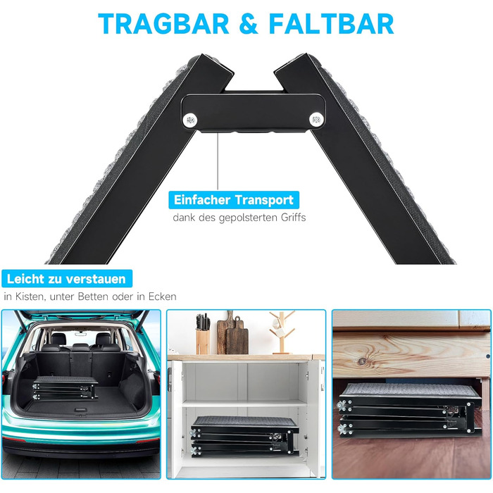 Східці для собак CO-Z, розкладні, 160 см, для собак до 90 кг, з антиковзким покриттям, підходять для всіх авто