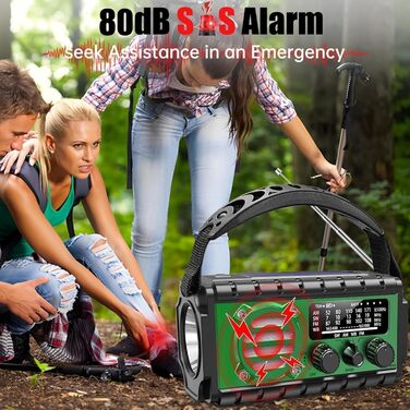Сонячне радіо з ручним генератором 20000mAh, аварійне радіо SW/AM/FM з Powerbank, LED-ліхтарик, лампа для читання, SOS-сигнал, USB-порт для активного відпочинку