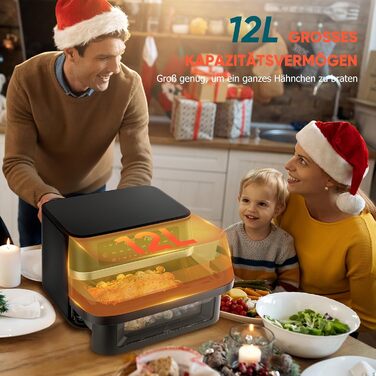 Електрична фритюрниця без олії, 12L, з подвійним відсіком, сенсорний екран, 10 програм, чорна