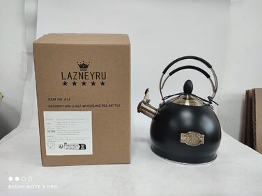 Півлітровий чайник-свисток з нержавіючої сталі з термостійкою ручкою, підходить для всіх типів плит, включаючи індукційну, чорний