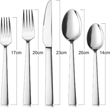Herogo Cutlery Set 12 People, 60-Piece Stainless Steel Polished Cutlery Set, Silver Table Cutlery with Fork, Spoon, Knife Set for Family/Party/Hotel, Rust-Proof, Dishwasher-Safe