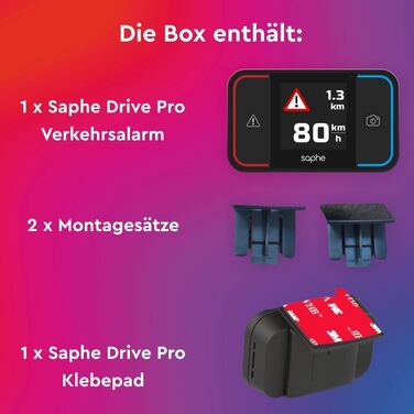 Радар-детектор Saphe Drive Pro для авто з кольоровим дисплеєм, сумісний з CarPlay та Android Auto, сповіщення про радари і небезпеки, дані Blitzer.de, підписка на 12 місяців
