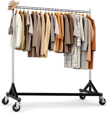 Commercial Clothes Rack with Z-Frame, 182 kg Load Capacity, Heavy-Duty Clothes Rail on Wheels, Adjustable Coat Rack for Hanging