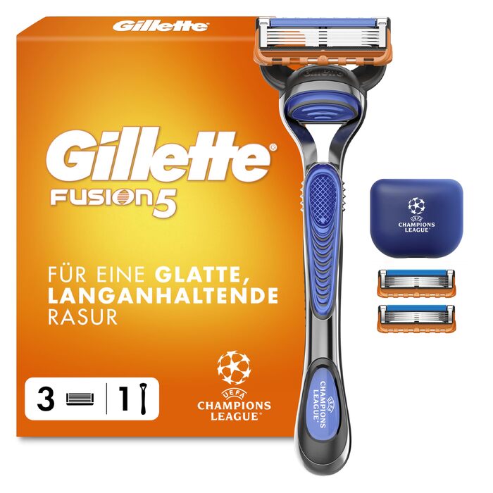 Бритва Gillette Fusion 5 для чоловіків, металевий станок для вологого гоління, чорний (бритва + 3 смінні леза + захисний ковпачок)