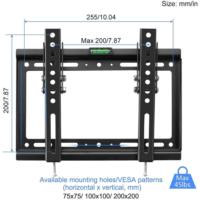 Кріплення для телевізора Suptek 32 дюйми, VESA 200x200mm, для LED/LCD/OLED телевізорів 14-32 дюймів, настінне кріплення, нахильний, до 25кг