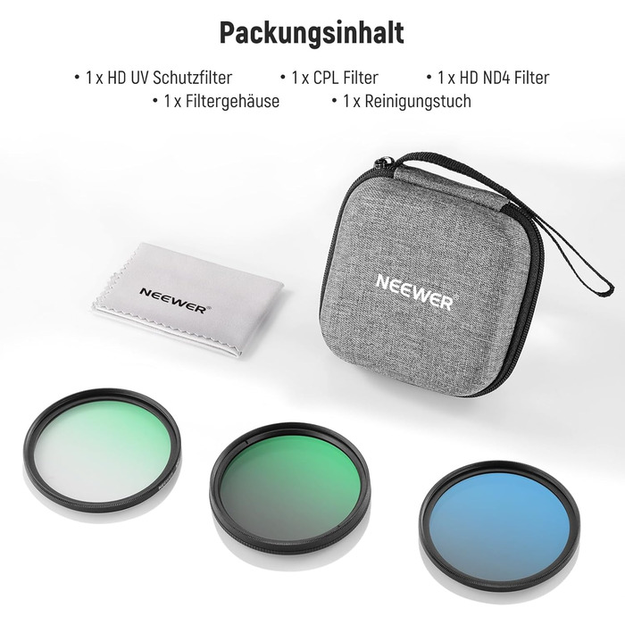 Набір фільтрів для об'єктивів NEEWER 46mm: UV, CPL, ND4 з жорстким кейсом