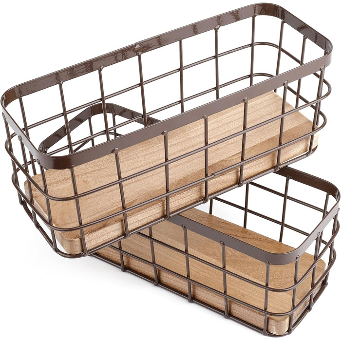 Dicunoy 2 Pack Small Wire Basket, Rectangular Metal Basket Narrow, Small Storage Basket Bathroom Basket, Counter Organizer Basket for Desktop Fruit, Kitchen Countertop, Office Decorative, 10 x 10 x 25 cm