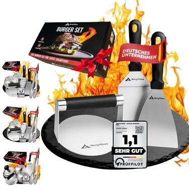 Набір для приготування Smash Burger 3шт. з нержавіючої сталі: прес, лопатка, набір для гриля