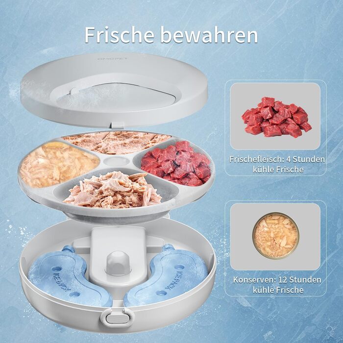 Автоматичний дозатор корму для котів та собак, 8oz*4 порції, з таймером, акумуляторний, з блокуванням, 2 охолоджувальні акумулятори