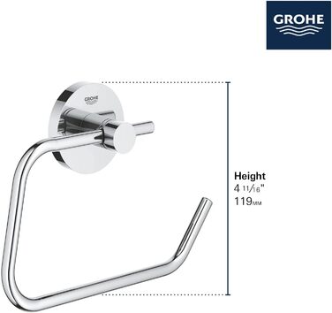 GROHE Essentials Toilet Paper Holder - Adhesive, No Cover, Chrome Finish
