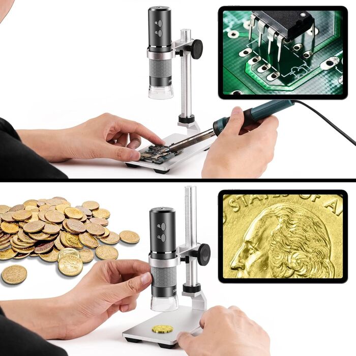 4K WiFi мікроскоп Ninyoon з професійним штативом та чохлом для iPhone, Android, PC, iPad, Android Tablet, Windows, Mac, Chrome, Linux (сірий)