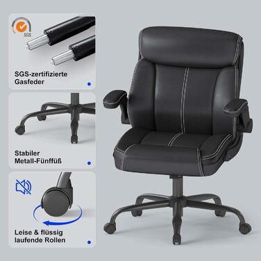 Офісний крісло AnyGod з шкіри, регульовані підлокітники, поворотне, для дому та офісу, до 136 кг, чорне