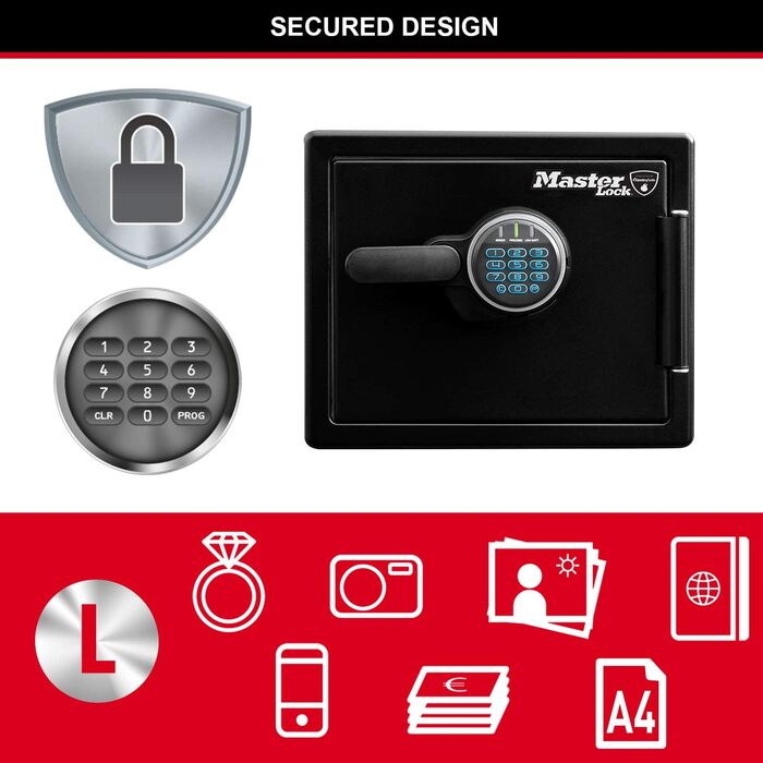 Master Lock Сейф вогнестійкий та водонепроникний з кодовим замком, трирівневий захист - політ, вогонь та повені, електронна комбінація, 56.6L, 60.3 x 47.2 x 49.1 см (22л)