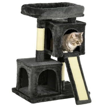 PawHut Sisal Kratzbaum до 30 кг котячий будиночок з сизалевою колоною, дряпальною дошкою, плюшем темно-сірого кольору для активних котів