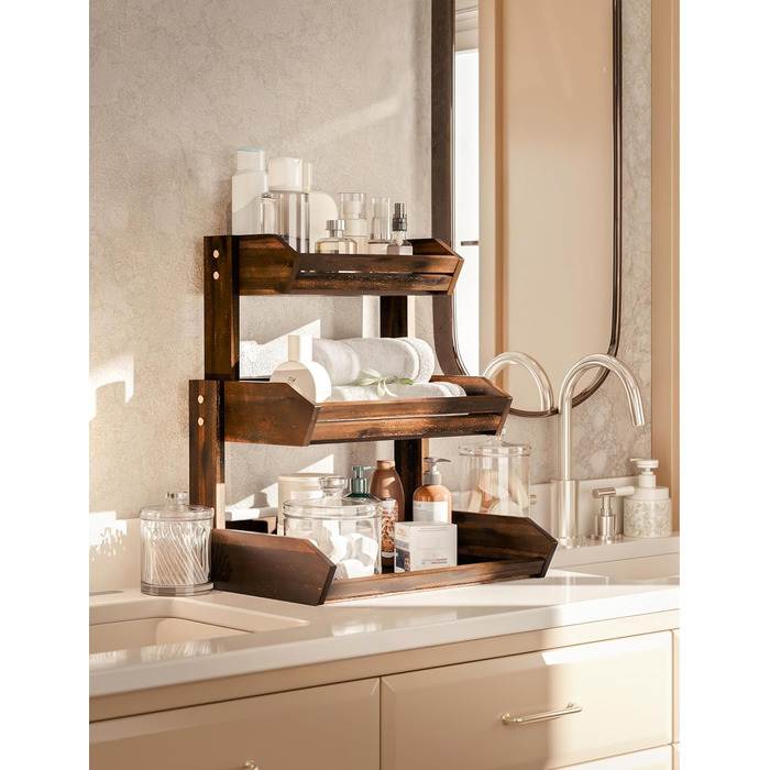 Двоярусна фруктова корзина HOLANA з дерева для стільниці – органайзер для фруктів, овочів та закусок (горіх)