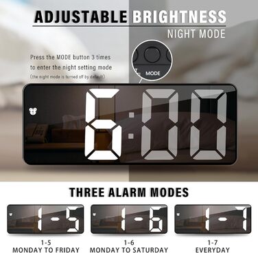 Цифровий будильник JQGO з LED дисплеєм, USB-кабель, регулювання яскравості, показник температури, функція відкладання, голосове керування, для спальні (білий/чорний)
