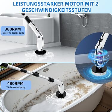 Електрична щітка для прибирання: 7 насадок, 3 довжини, 90 хв роботи, 2 режими швидкості для ванної, кухні, авто