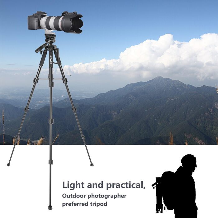 Штатив для камери Neewer 142 см з алюмінієвого сплаву, 3-х секційний, чорний (SAB234)