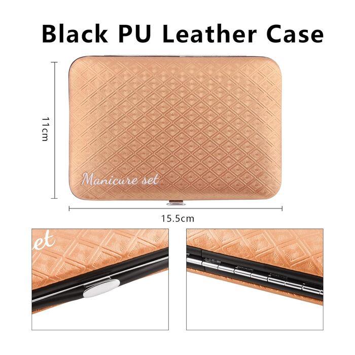 Набір для манікюру та педикюру 23 шт. Професійний набір для стрижки нігтів з нержавіючої сталі з дорожньою косметичкою з шкіри (Золото/Срібло)