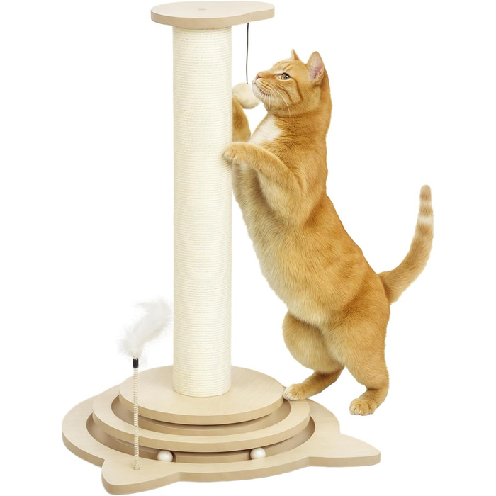 Котячий кігтетоп PawHut 4-в-1 з сизалю, 69 см, з іграшкою, для дому, дуб, 45 x 45 x 69 см