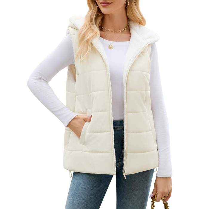 Жіноча флісова жилетка CMTOP з капюшоном. Тепла, легка, безрукавна куртка на блискавці. Ідеальна для осені/зими. З кишенями.