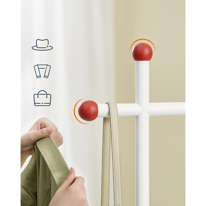 SONGMICS Стійка для одягу з відкритими полицями, 6 поличок, 2 перекладини, гачки, для спальні, приглушено-бежевий + матовий білий, RGR012K01