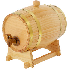 Barrel-shaped drink dispenser, 3L wine barrel, wine barrel with stand, wooden barrel for whiskey and wine, for households, hotels, bars, cellars, pantries, dining rooms