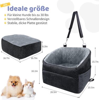 Автокрісло для собак GL GLENSLAVE: комфортне та безпечне автотранспортування маленьких собак. Знімне, миюче, з подушкою та сумкою для зберігання (чорний/сірий)