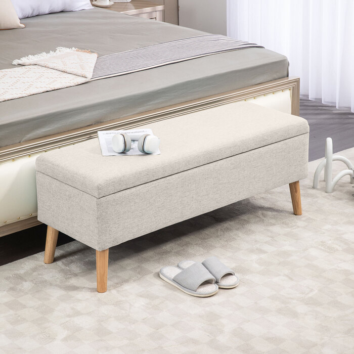 Лавка HOMCOM з місцем для зберігання, до 220 кг, з текстурою льону, 110x39x45 см, бежева