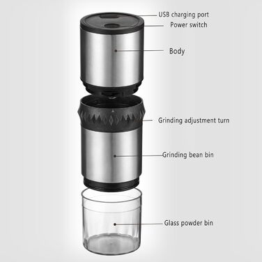 Електрична кавомолка Little ants з USB, 10 режимів швидкості, регульований помел, портативна, для дому, офісу, подорожей