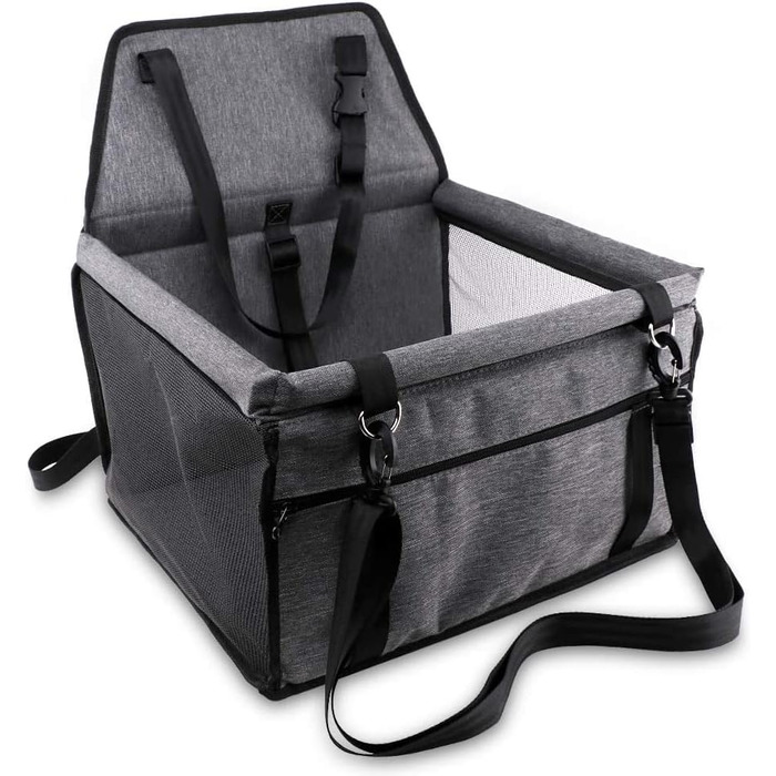 Надійний автокрісло для собак з ременями безпеки - для маленьких та середніх собак. Водонепроникне автокрісло для собак на заднє та переднє сидіння (Сірий)