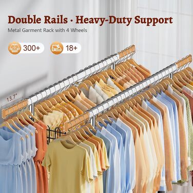 Стійка для одягу на колесах FAVOOOSTY, металева, мобільна, до 200 кг, чорна, 2 стяжки