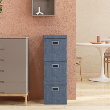 HOMCOM Storage Boxes 3-Piece Set, Stackable Storage Cubes, Foldable Storage Box for Living Room, Bedroom, 30 x 30 x 29 cm, Blue | Aosom