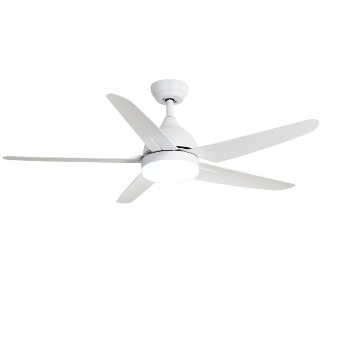 Стеляний вентилятор FINXIN з LED-лампою 132/122 см для спальні, вітальні, їдальні. Включає мотор, пульт керування (5 лопатей, білий)